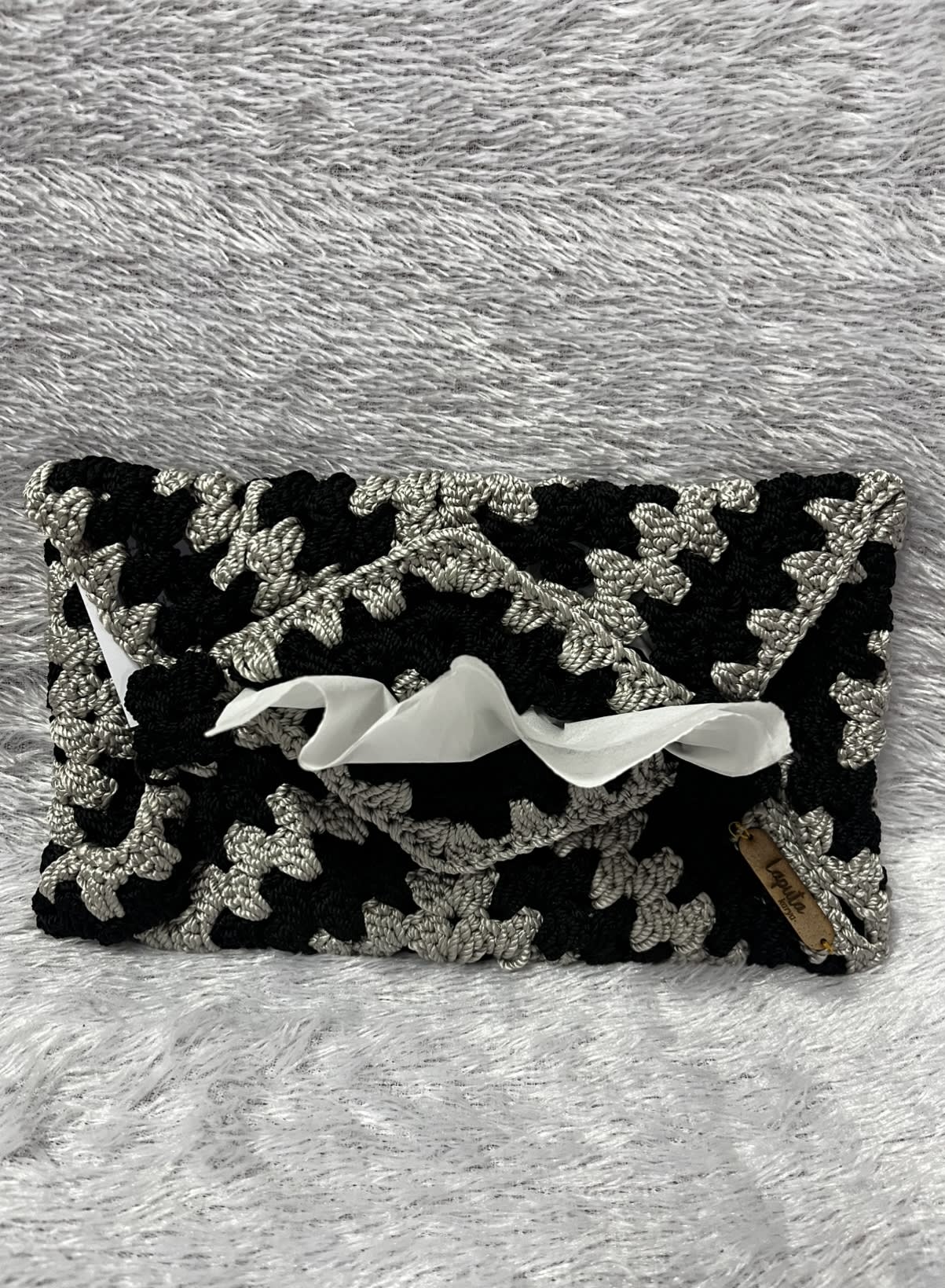 Cover Tissue Rajut (Hitam-Abu)