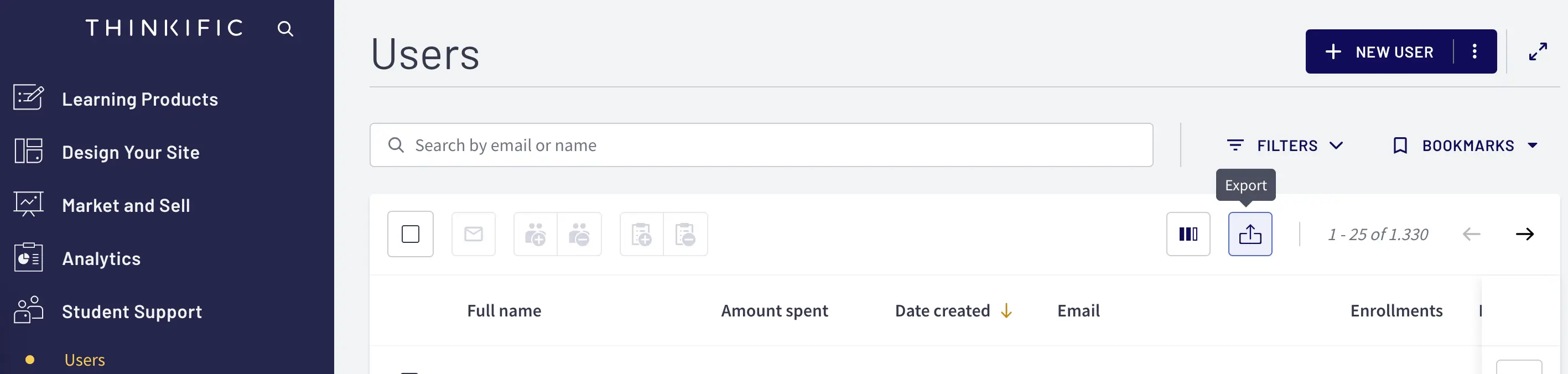 Export users from Thinkific Dashboard