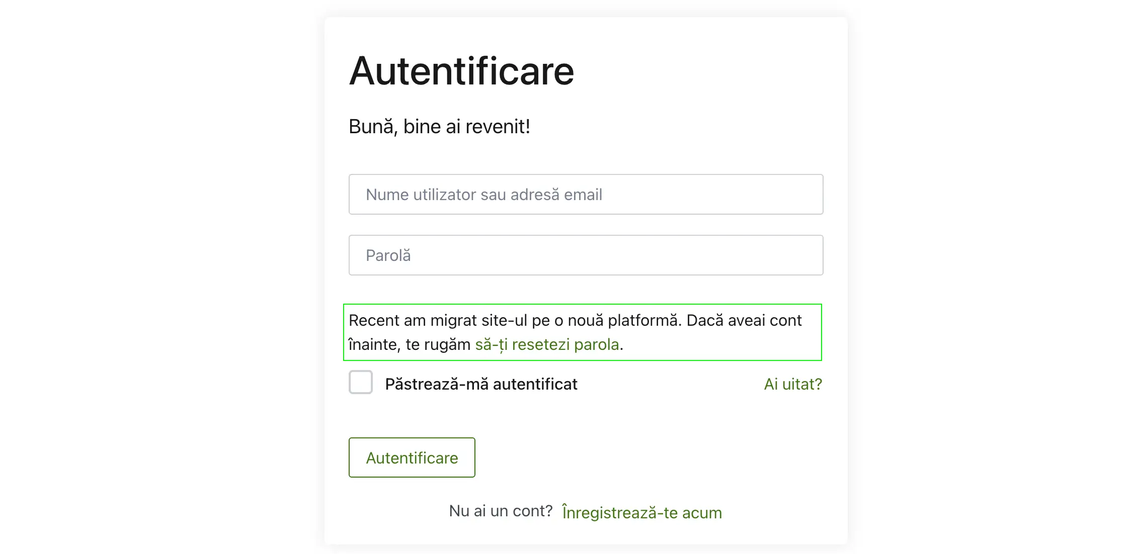 Formular de autentificare Tutor LMS