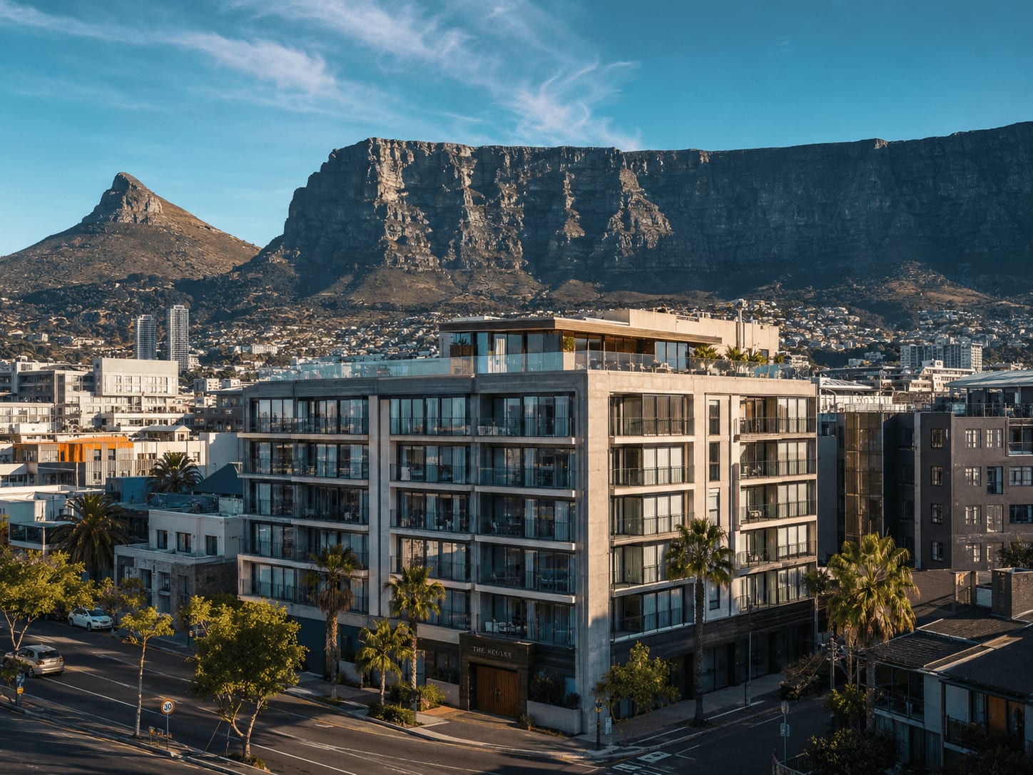 City Bowl apartment building against Table Mountain