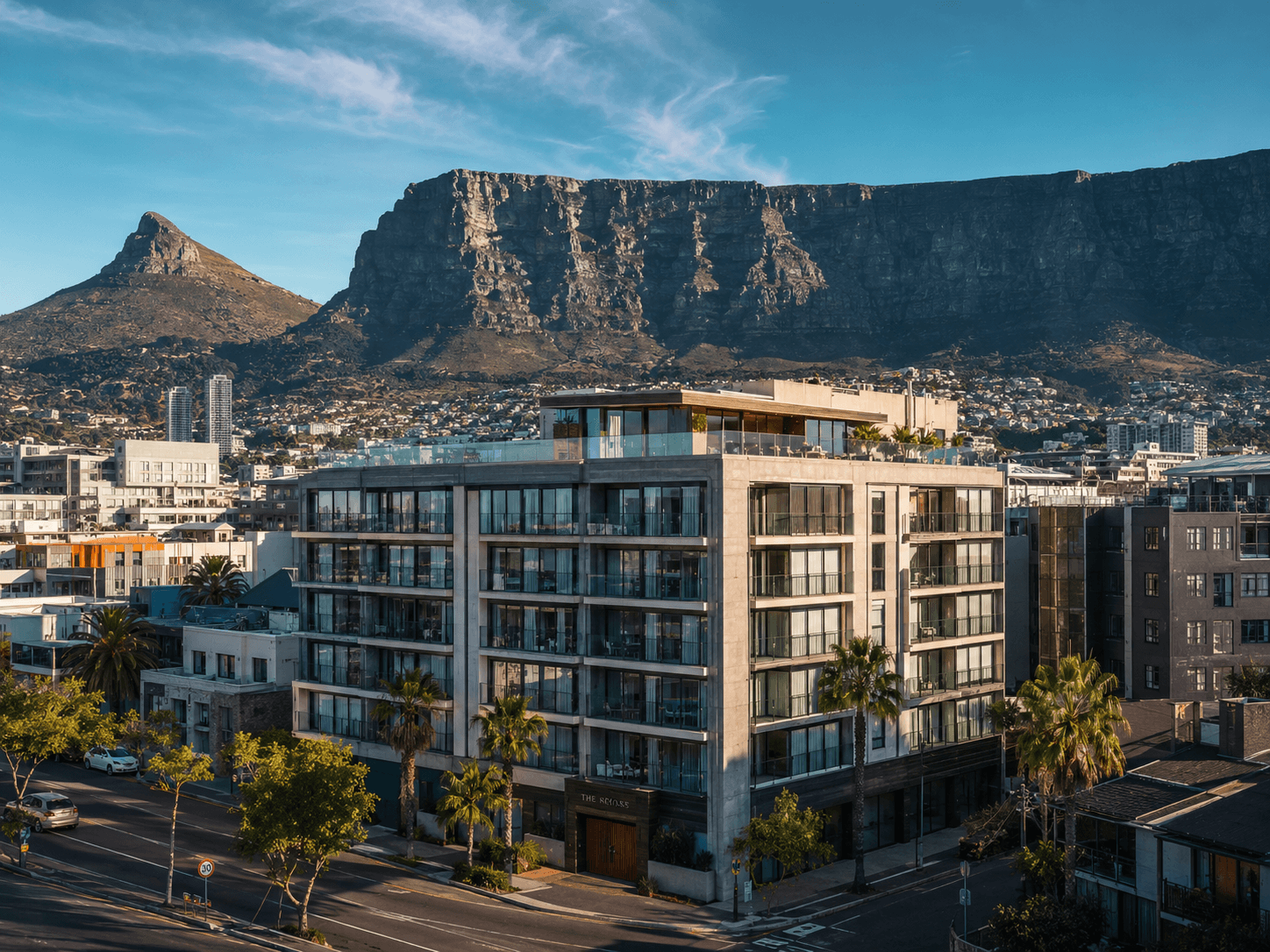 City Bowl apartment building against Table Mountain