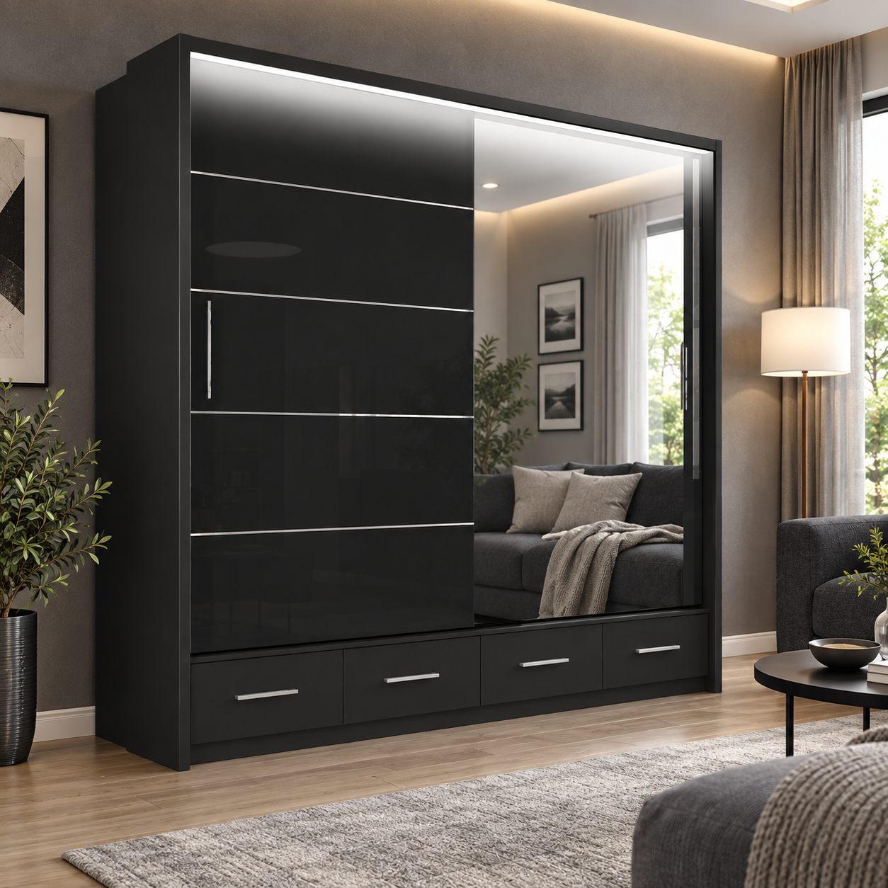 High Gloss Sliding 2 or 3 Door Wardrobe