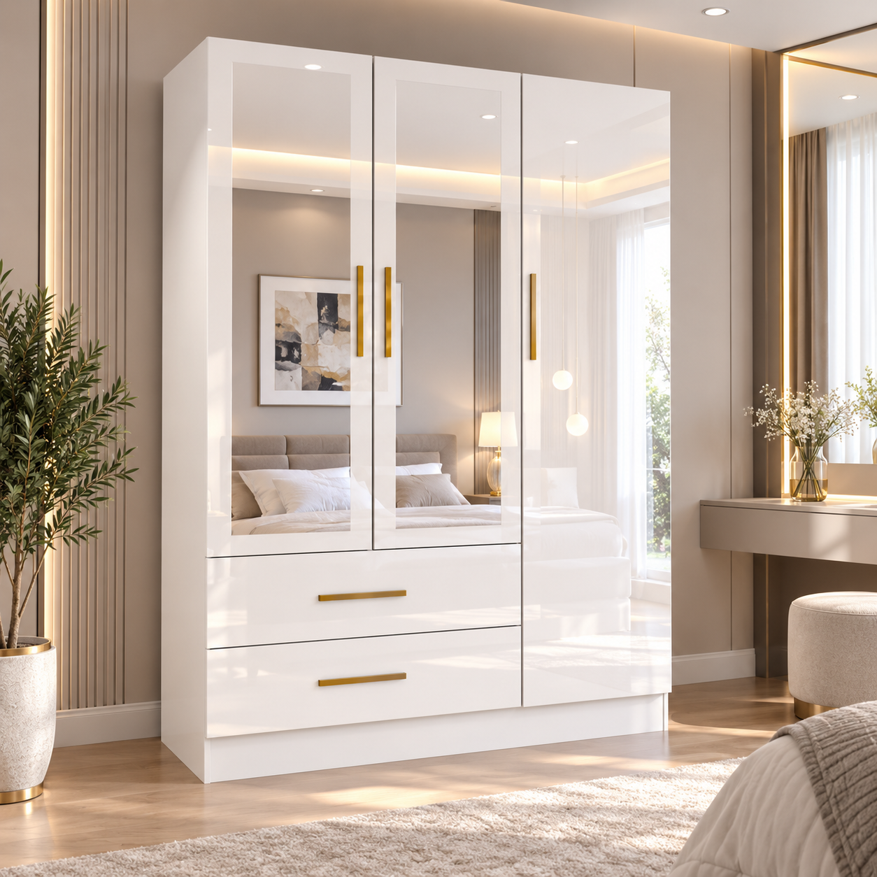 Modern High Gloss 3-Door Wardrobe