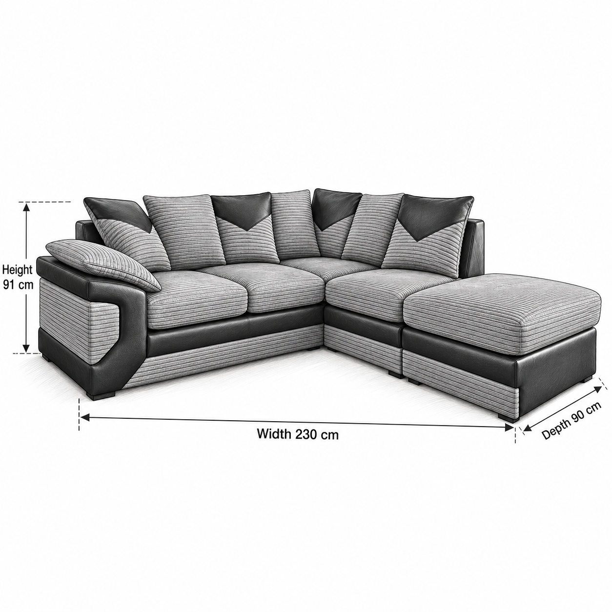 Dino corner sofa dimension sketch