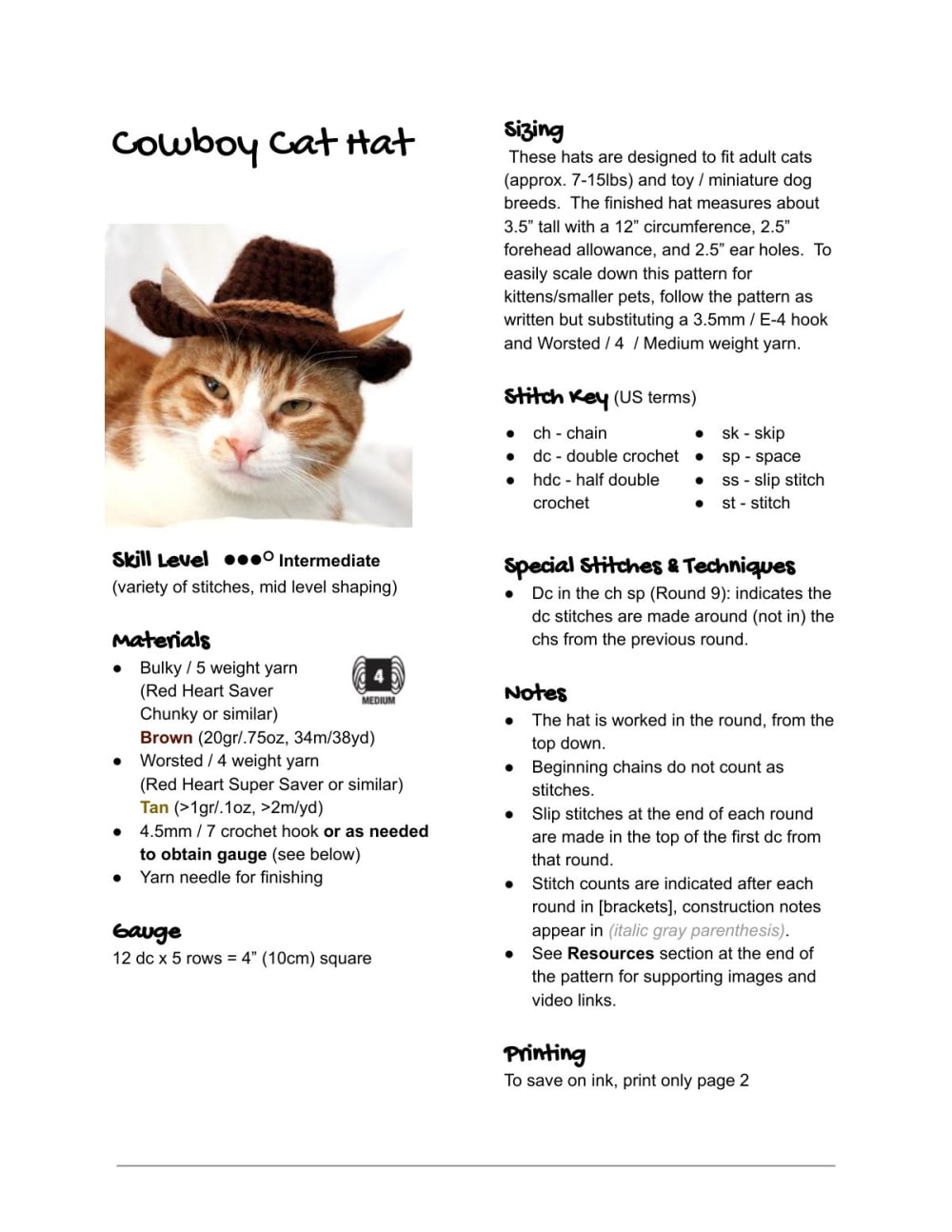 Orange tabby cat wearing a small brown crochet cowboy hat
