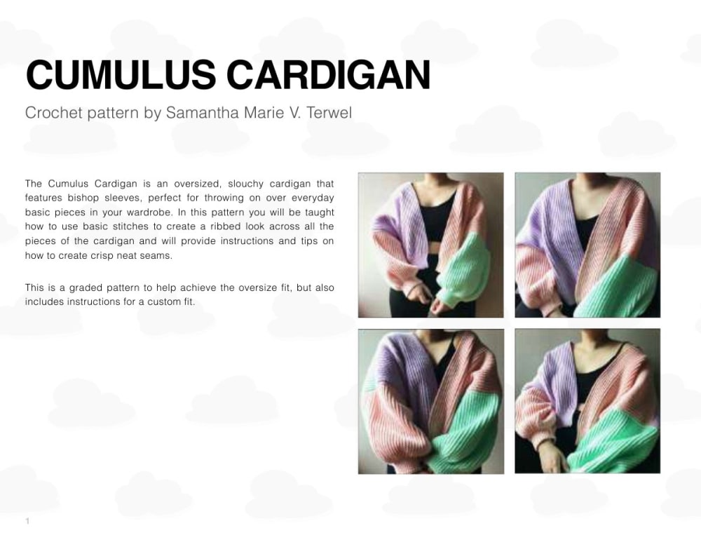 Collage of pastel purple, green and pink crochet oversized cardigans being worn