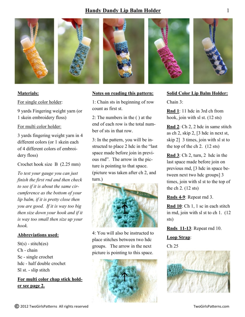 Row of crochet lip balm holders in solid and striped colors with loop straps