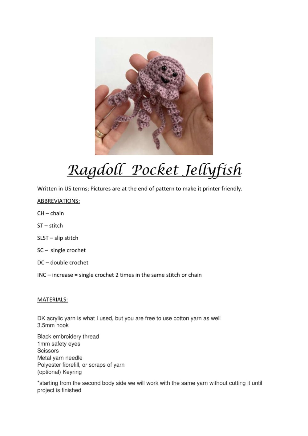 Small mauve crochet pocket jellyfish
