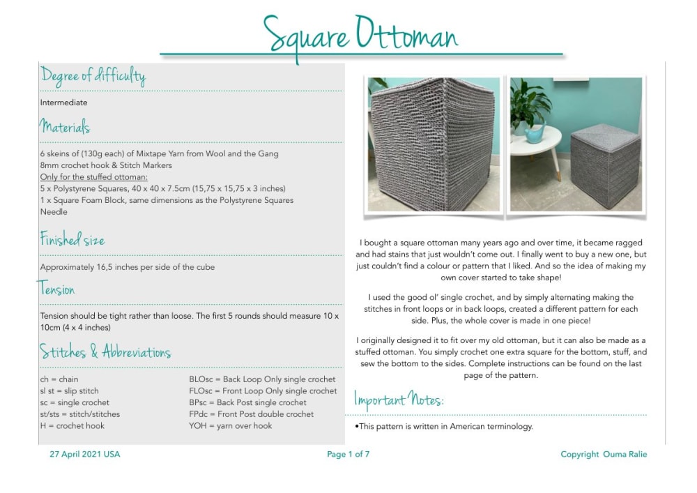Grey textured crochet square ottoman