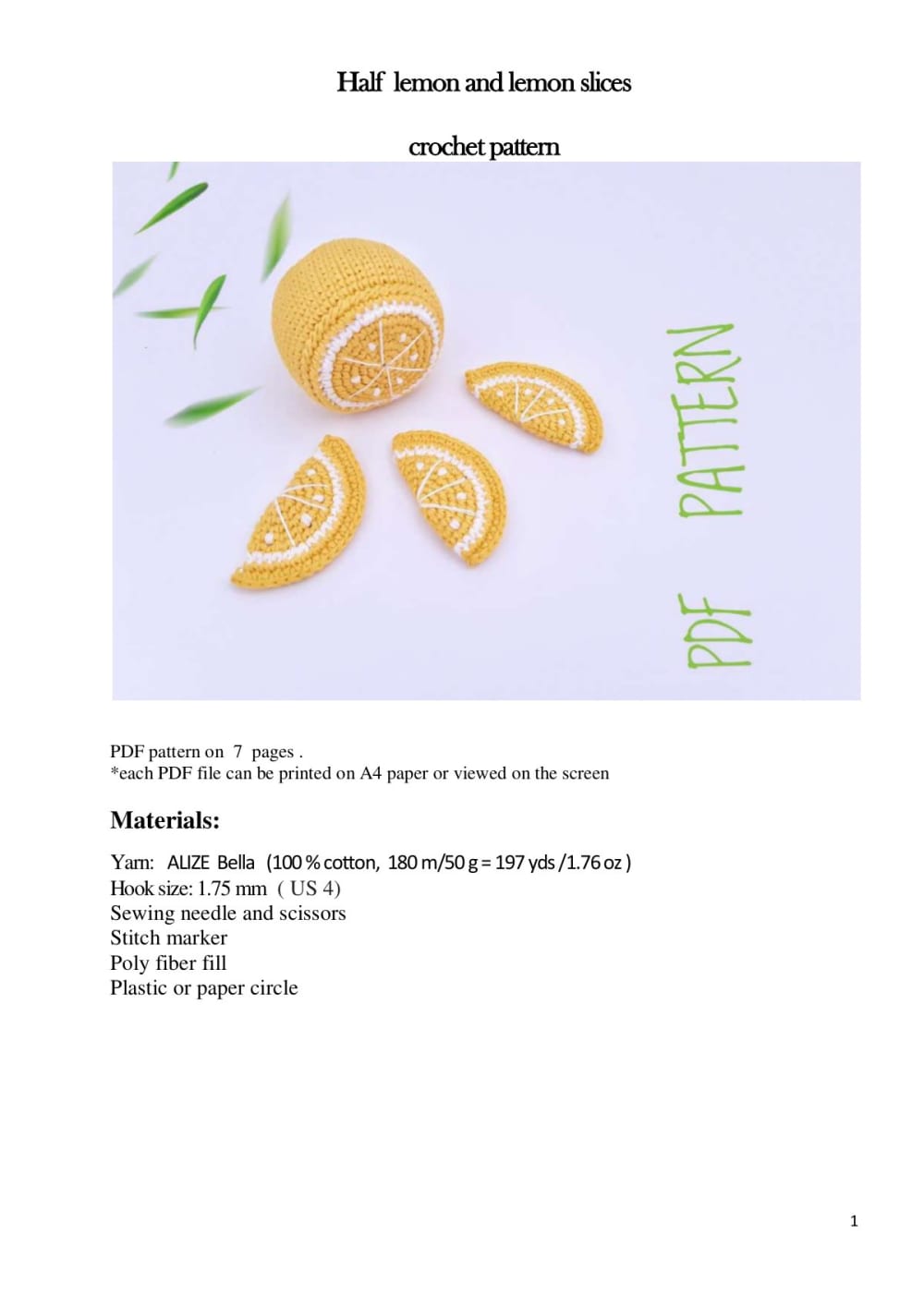 Crochet half lemon and lemon slices on a white background
