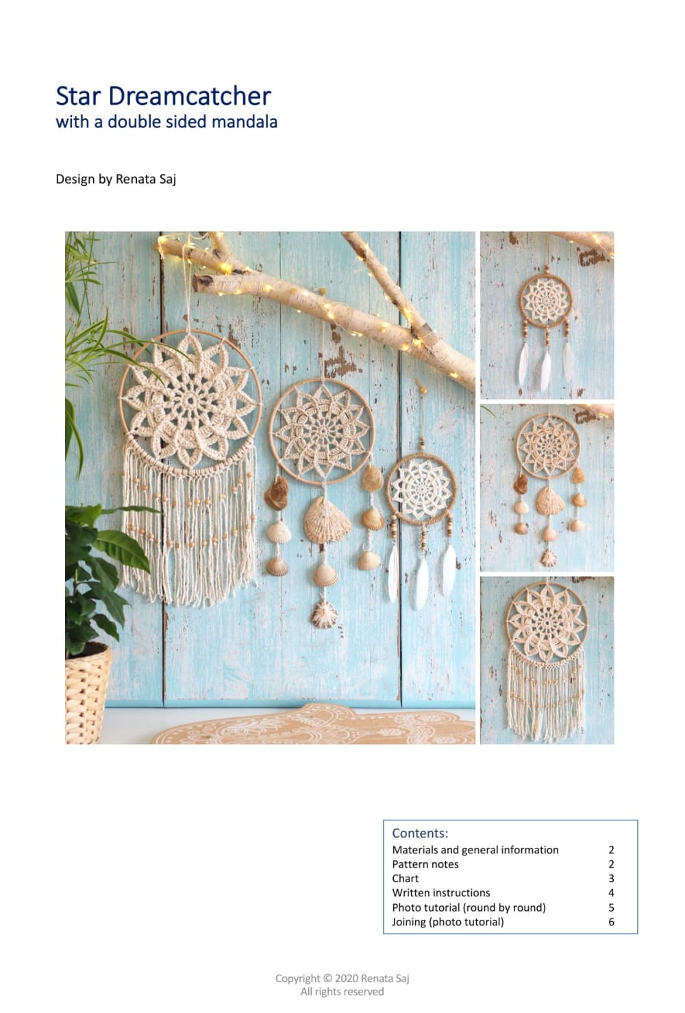 Crochet star mandala dreamcatchers hanging in rings with tassels
