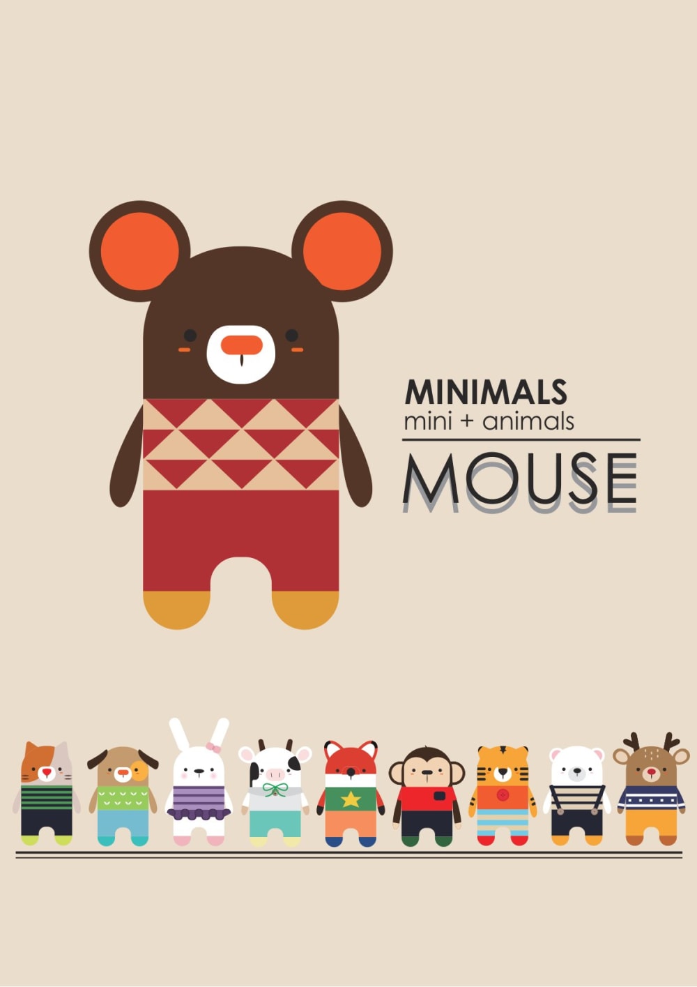 Minimals brown mouse amigurumi with orange ears in a red and white sweater