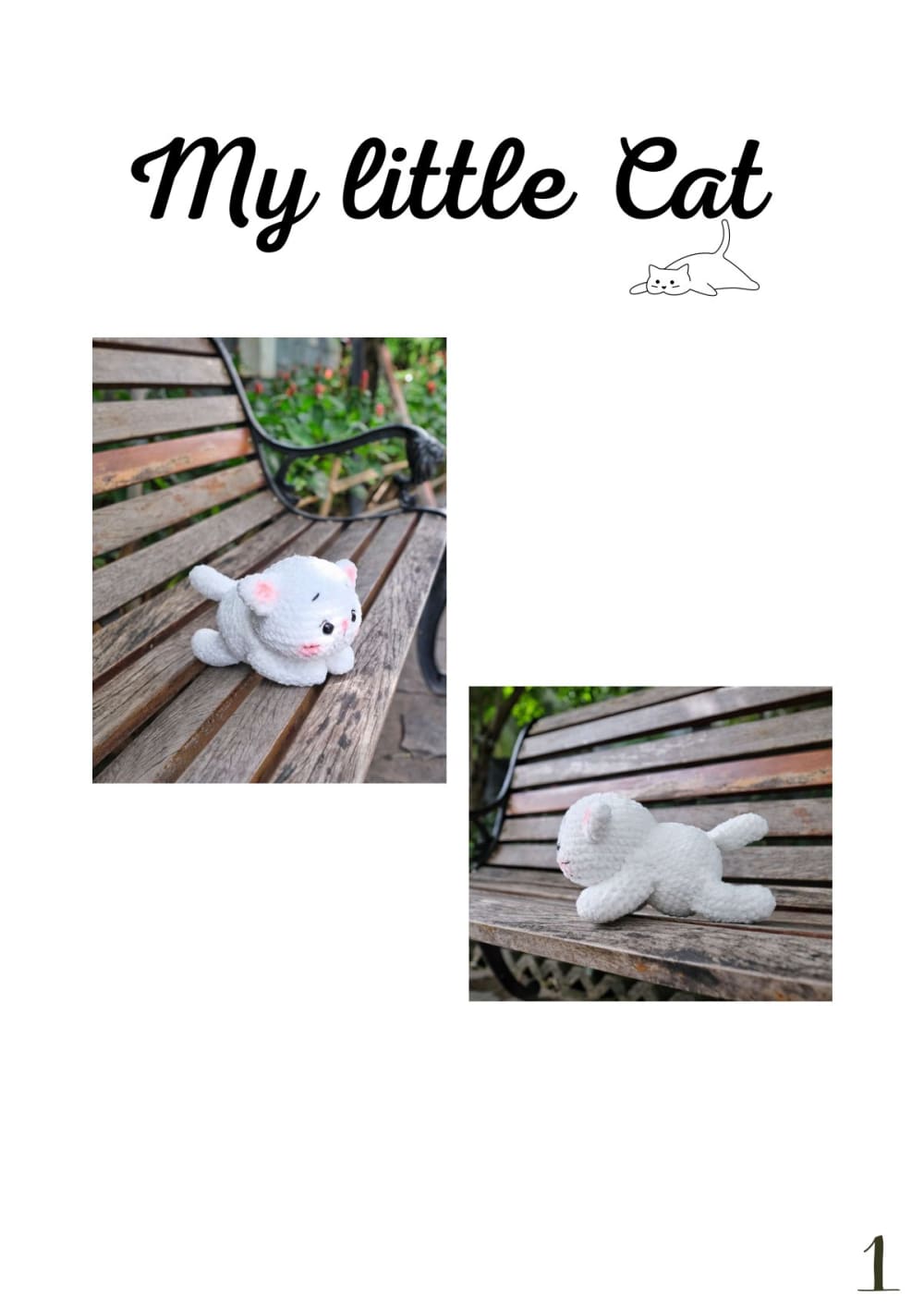 White crochet kitten lying down