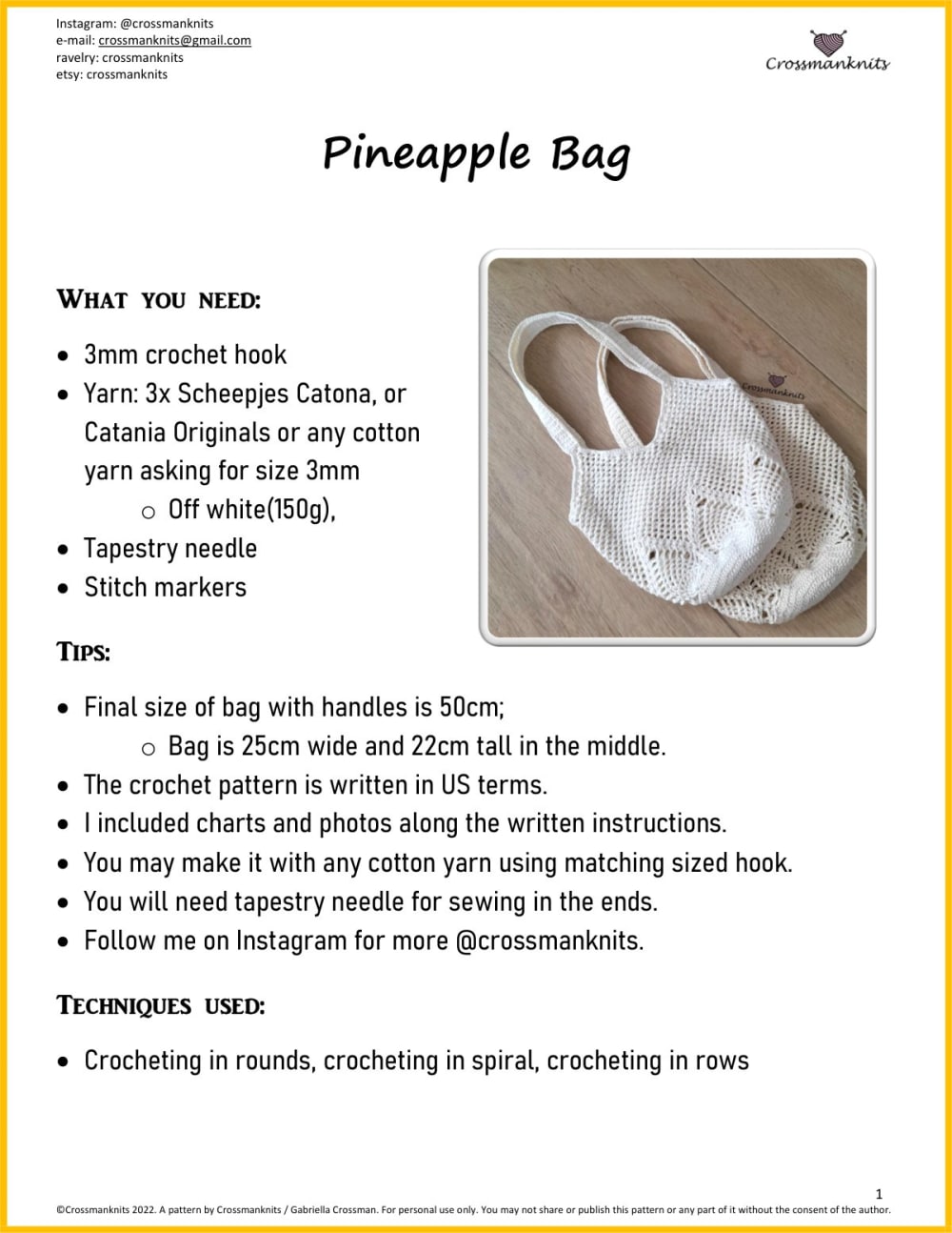 Off-white lacy crochet pineapple bag with handles