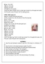 Assembly page with the order for sewing the ears, horn, nostrils, flap, legs, mane and tail
