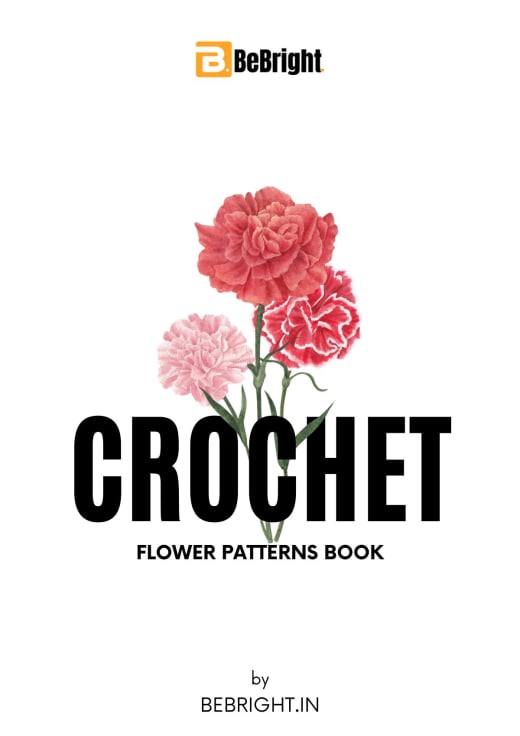 Crochet flower patterns book cover with a bouquet of red and pink carnations