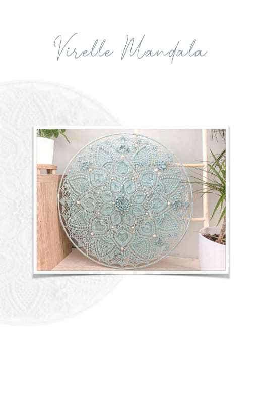 Light blue Virelle mandala wall hanging on a white wall