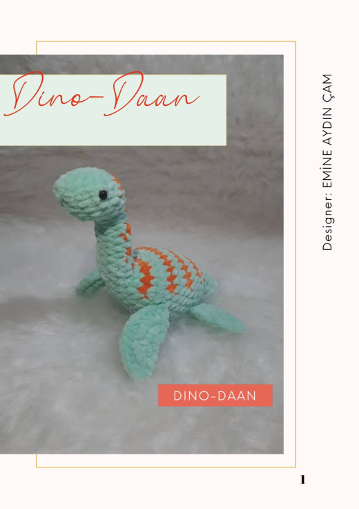 Teal crochet long neck sea dinosaur with orange spots