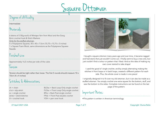Grey textured crochet square ottoman
