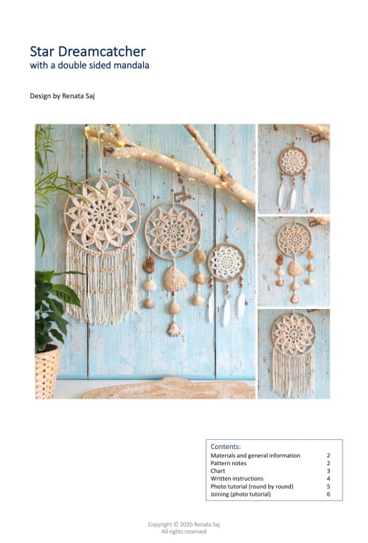 Crochet star mandala dreamcatchers hanging in rings with tassels