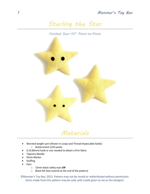Three yellow plush crochet stars with black eyes