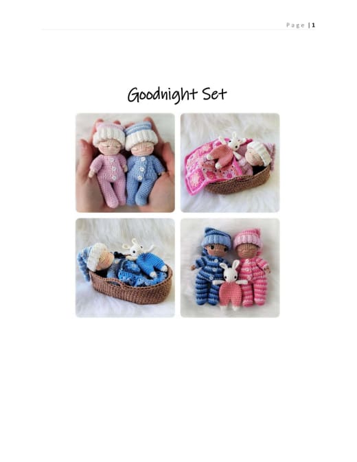 Mini baby dolls in sleepers and night caps in a basket bed