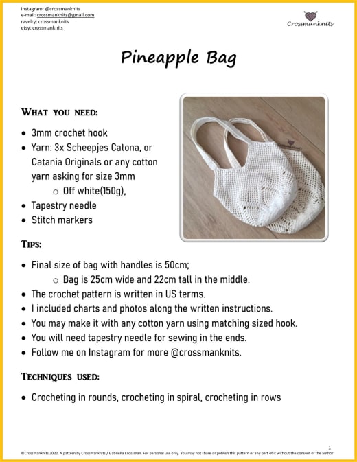 Off-white lacy crochet pineapple bag with handles