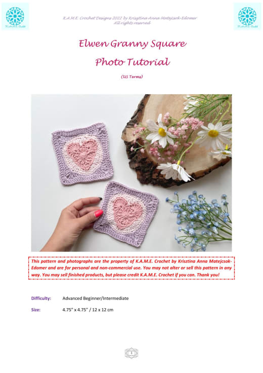 Pink textured granny square with a raised heart in the center