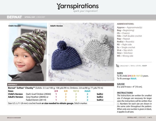 Child and adult wearing chunky crochet spiral hats