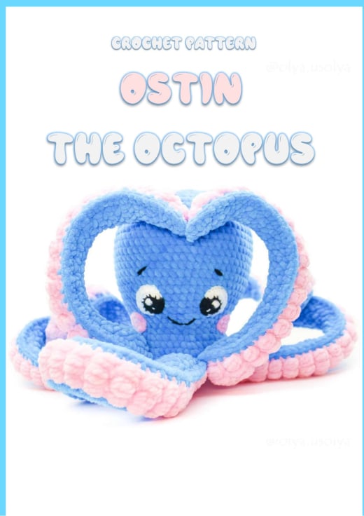 Cover with the blue and pink crochet octopus
