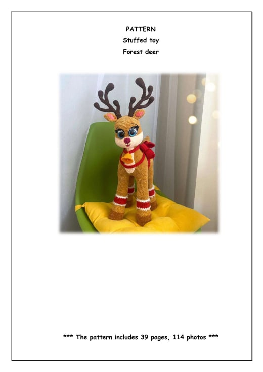 Finished forest deer with antlers and a red bow