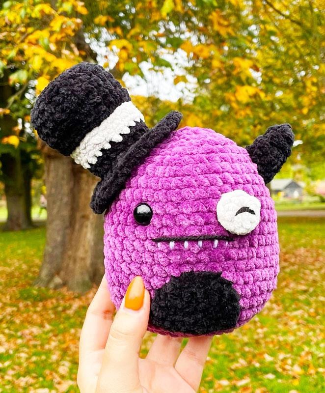 Purple Monster with Top Hat Amigurumi