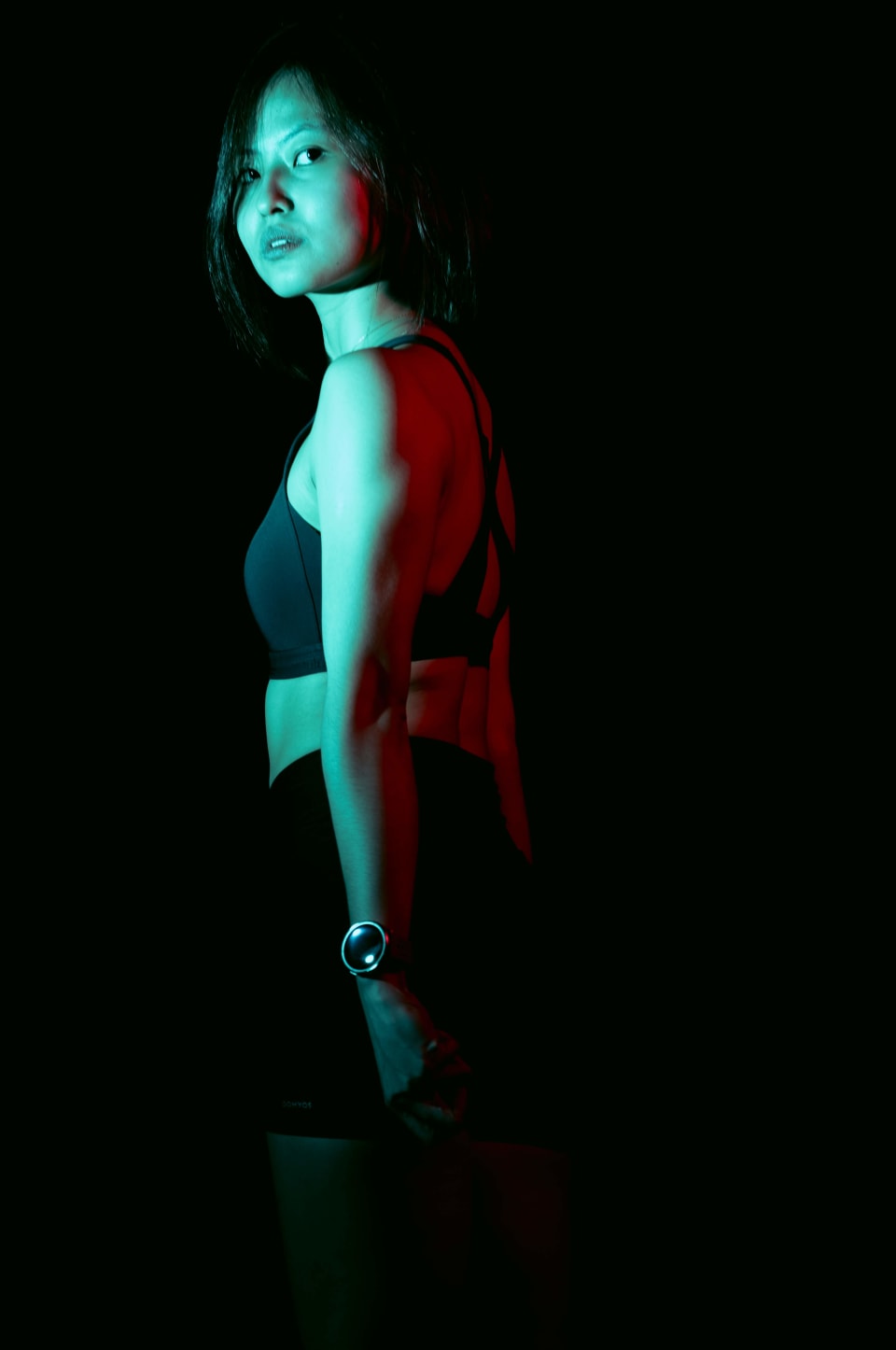 Silhouette portrait under split lighting