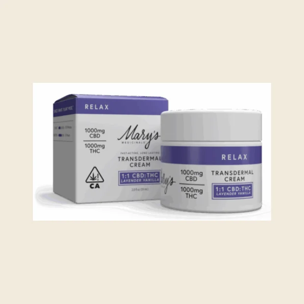 Transdermal Cream Lavender Vanilla Relief - 11 CBDTHC - 1000mg - Marys Medicinals