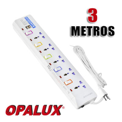 Supresor de 5 Picos 2 USB Opalux 3 Mts Con Switch Reset
