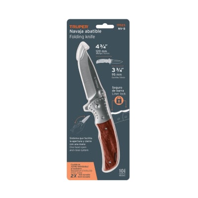 Navaja Abatible Acero 3 3/4 " Nv-5 Mango de Madera Truper