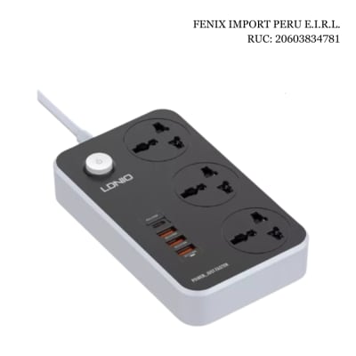 Supresor De Picos Extension LDNIO 3 Tomas Universales 3 USB-A y 1USB-C