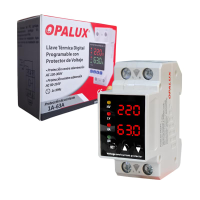 Llave Protector de Voltaje Ajustable 63A para Riel DIN con pantalla Digital y Proteccion por Sobre/Subtension Opalux OP-63ATC