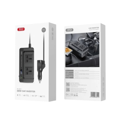 Inversor de Corriente para Cigarrera 200W para Auto con 2 Tomas AC, 2 Puertos USB y USB-C
XO-CZ011