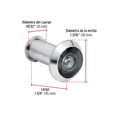 Mirilla Visor de Seguridad con Acabado de Cromo Para Puerta 180° 30 mm Hermex MIRI-3