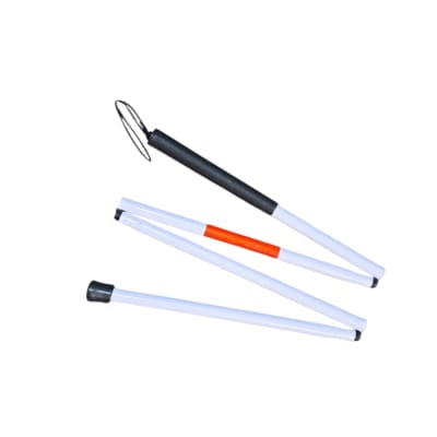 Baston Guia Blanco Plegable de Aluminio para Personas con Discapacidad Visual con cinta Reflectante Rojo Empuñadura Antideslizante 4 Secciones 123 cm