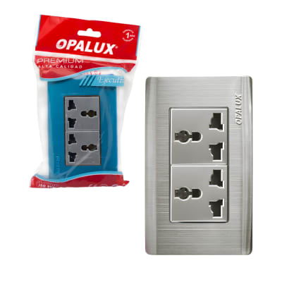 Tomacorriente Metalico Universal Doble 2 Polos + Línea a Tierra 15A 125–250V AC con Dado de 3.5 cm para Instalaciones Residenciales y Comerciales OPALUX OP-SP37