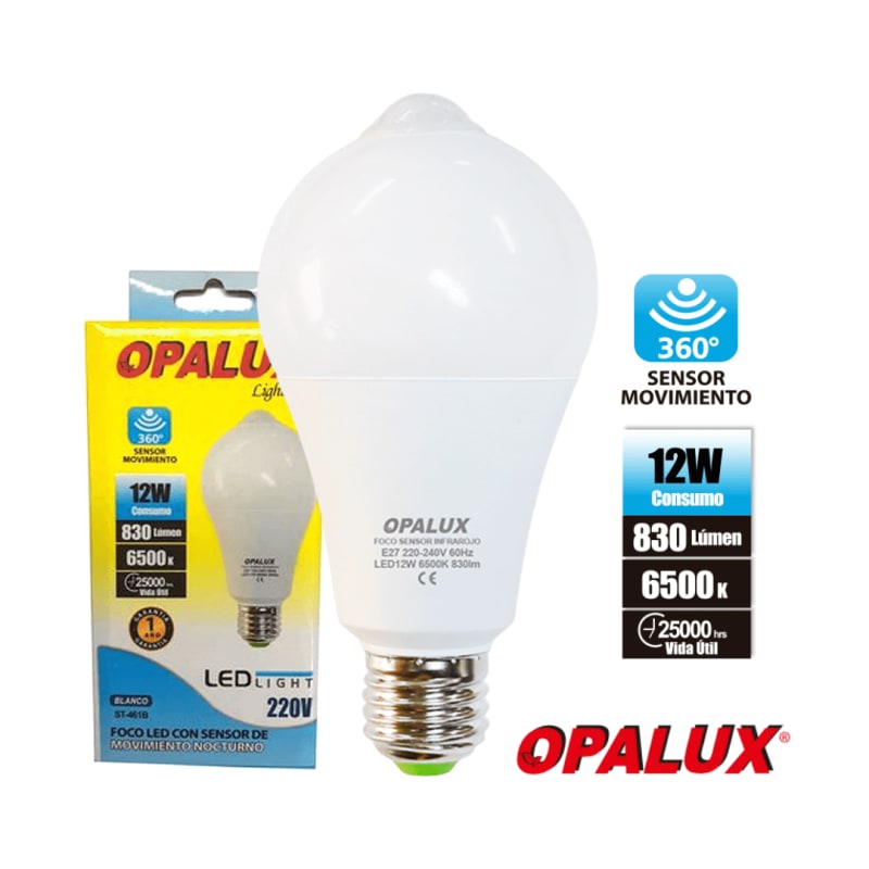 Foco Led Blanco 12w Con Sensor De Movimiento Opalux St-461b