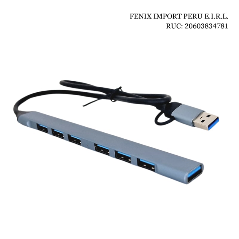 HUB Conector Dual 7 Puertos USB 3.0 de ALUMINIO Windows, MAC y Android