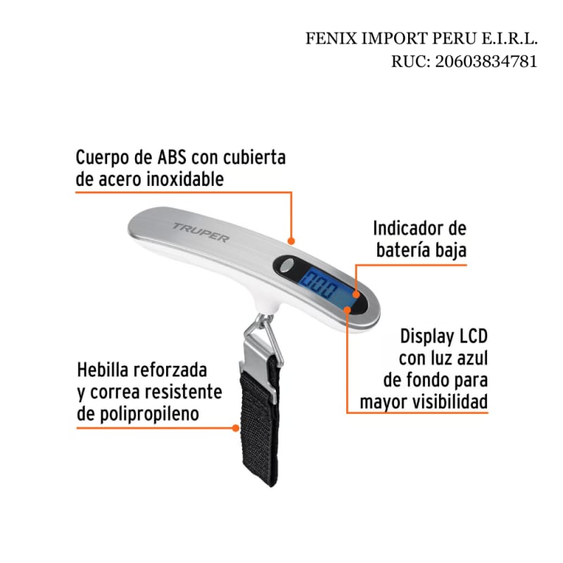 Balanza Electronica para Maleta 50kg 4 Medidas Pila CR2032, Truper 100787