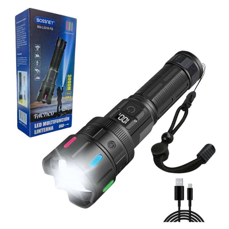 Linterna Tactica LED Multifuncion Bossney BS-L3310-TG