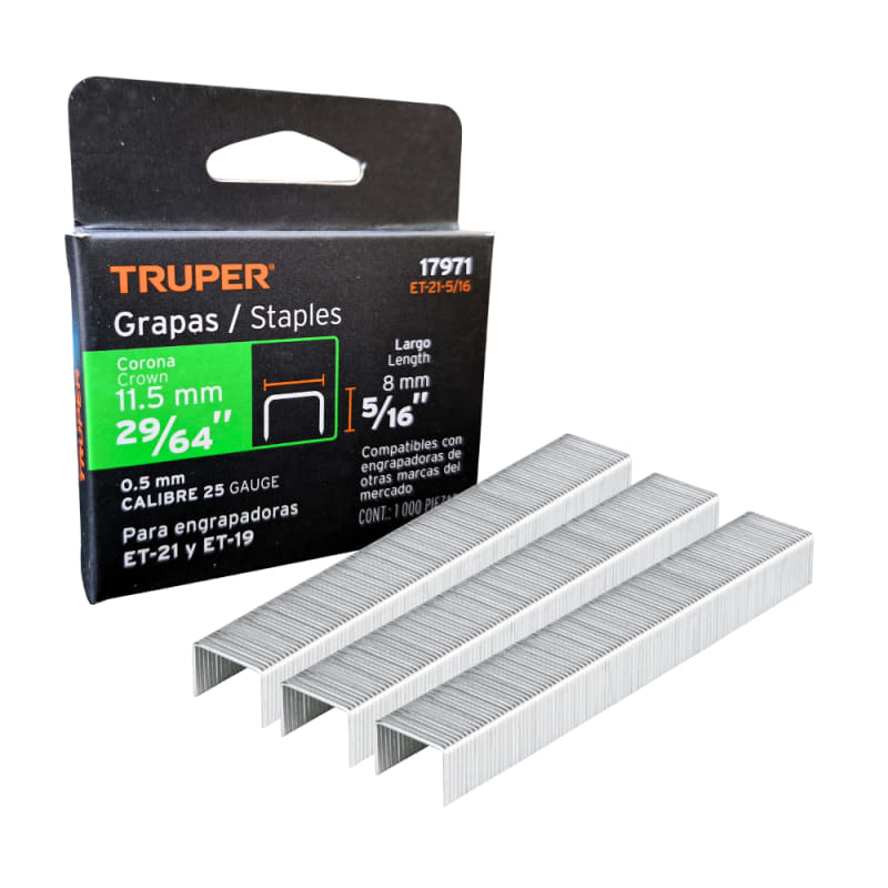 Grapas 5/16 para Tapizar con Engrapadora ET-19 y ET-21 1000 Piezas - Truper 17971
