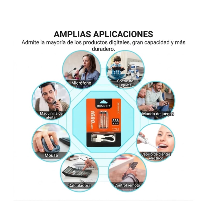 Pilas Recargables AAA 1600 mAh con Entrada USB Tipo-C 1.5V