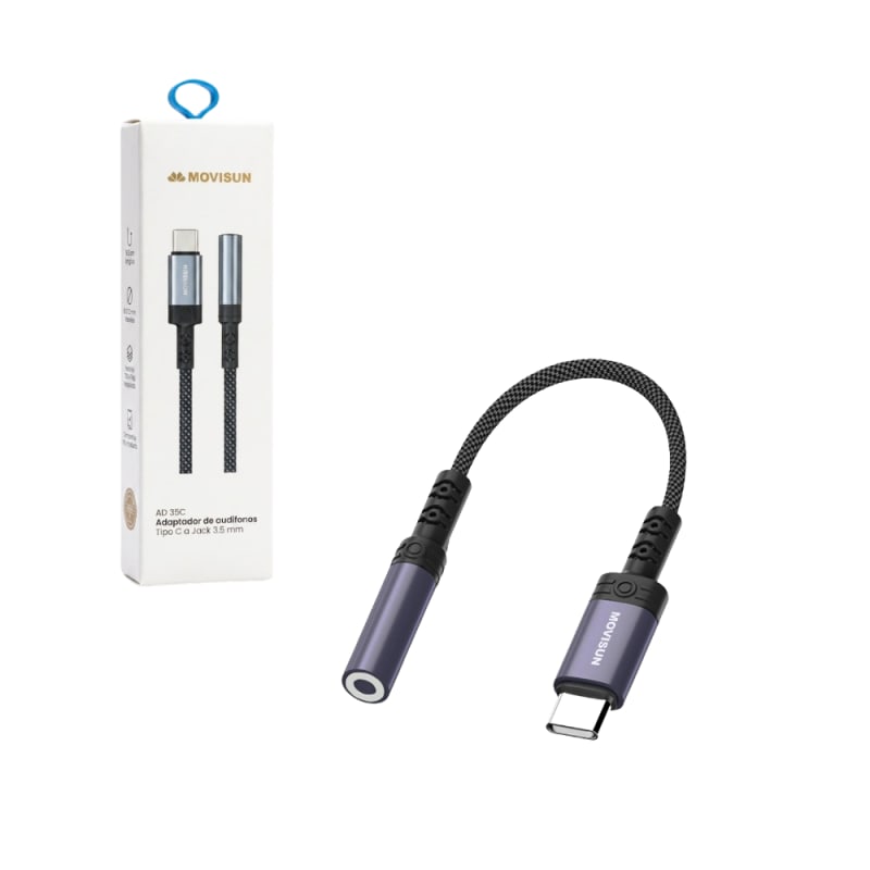 Adaptador de Audio Tipo C a Jack 3.5 mm para Audifonos Android y IOS AD35C Movisun