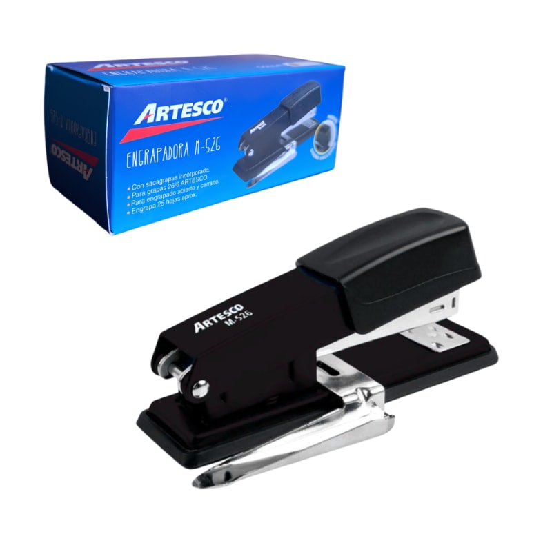 Engrapador de Oficina Negro con Sacagrapas Incorporado para 25 Hojas Engrapado Abierto o Cerrado Artesco M-526